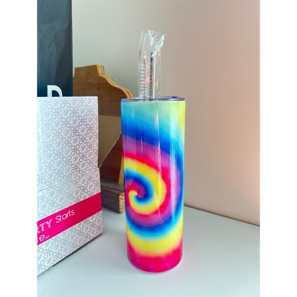 •3/$25• NWT Tie-dyed 20oz. Skinny Tumbler with Straw - Picture 3 of 10